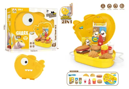 TJ10861 Cartoon Educational children's Simulation shark-shaped hamburger, Cola Tableware, small backpack, House Play Toys, 15 pieces TJ10861 Cartoon Educational children's Simulation shark-shaped hamburger, Cola Tableware, small backpack, House Play Toys, 15 pieces